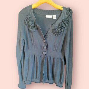 DKNY Rosette Detail Women's Black Cardigan Sweater Black Size L